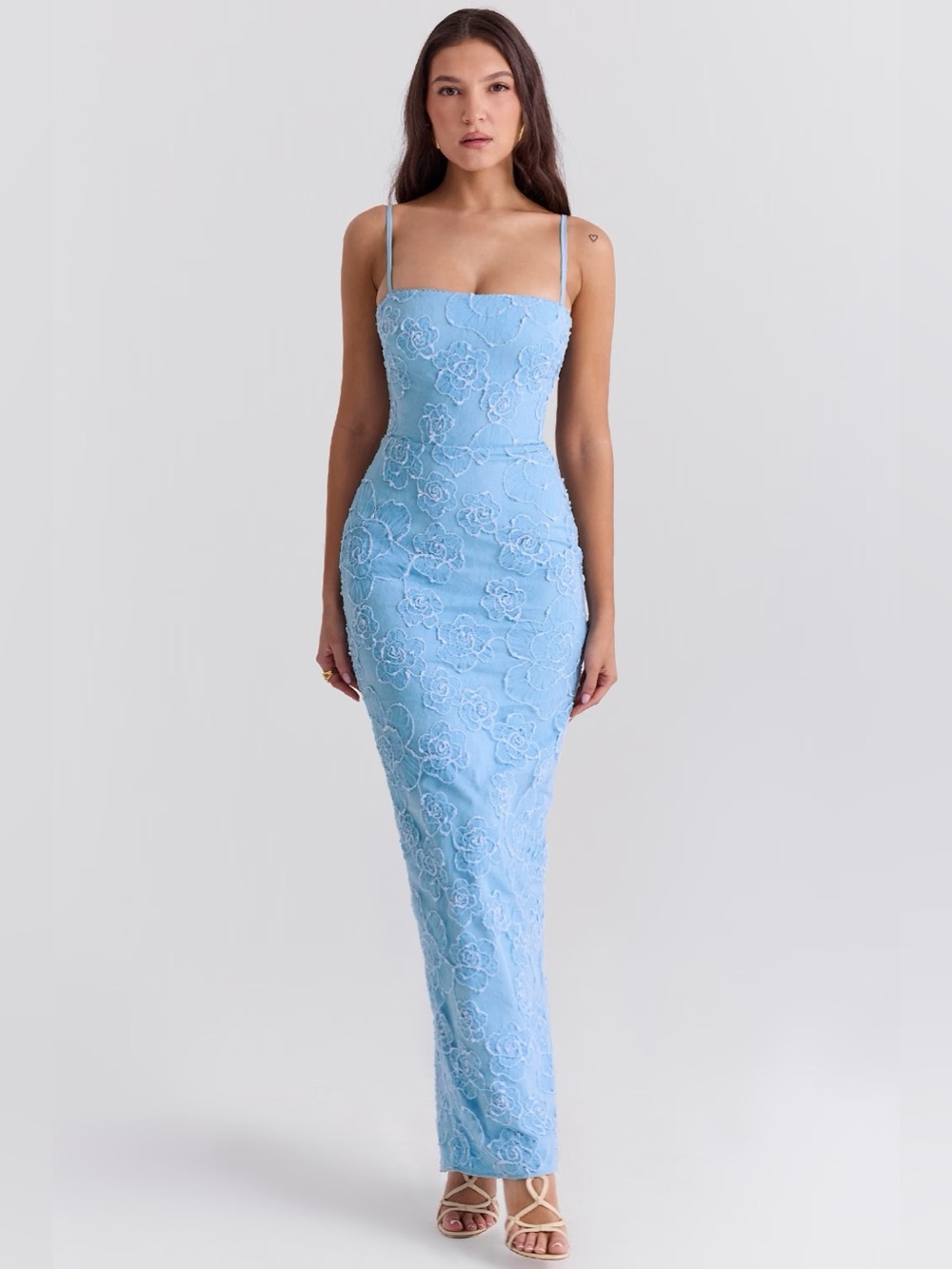 House of CB Eva Tuscan Blue Embroidered Floral Maxi Dress